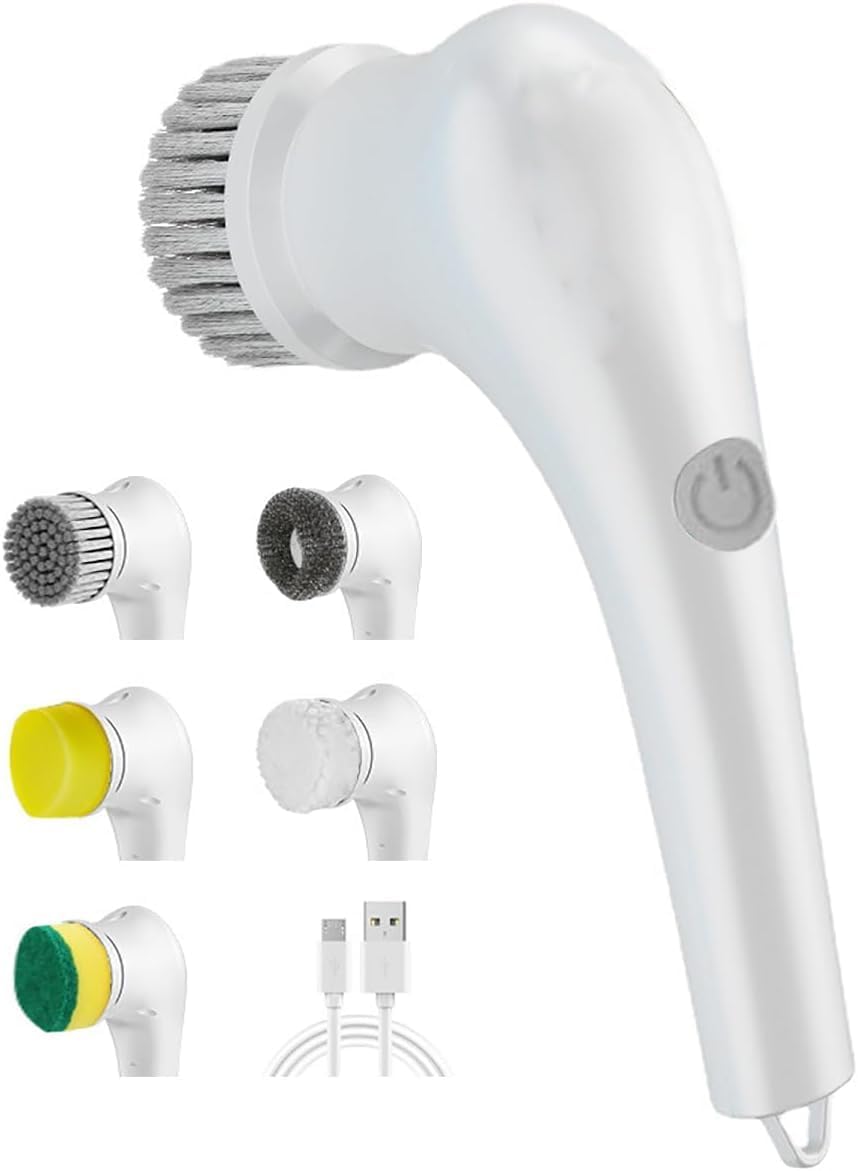 Electric Spin Scrubber, Rechargeable Hand Cleaning Brush with 5 Interchangeable Brush Heads Electric Spin Scrubber, Rechargeable Hand Cleaning Brush with 5 Interchangeable Brush Heads